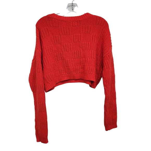 Willow & Wind Cropped Sweater Crew Neck Long Sleeve Cable Knit Red Size Large - Picture 2 of 6